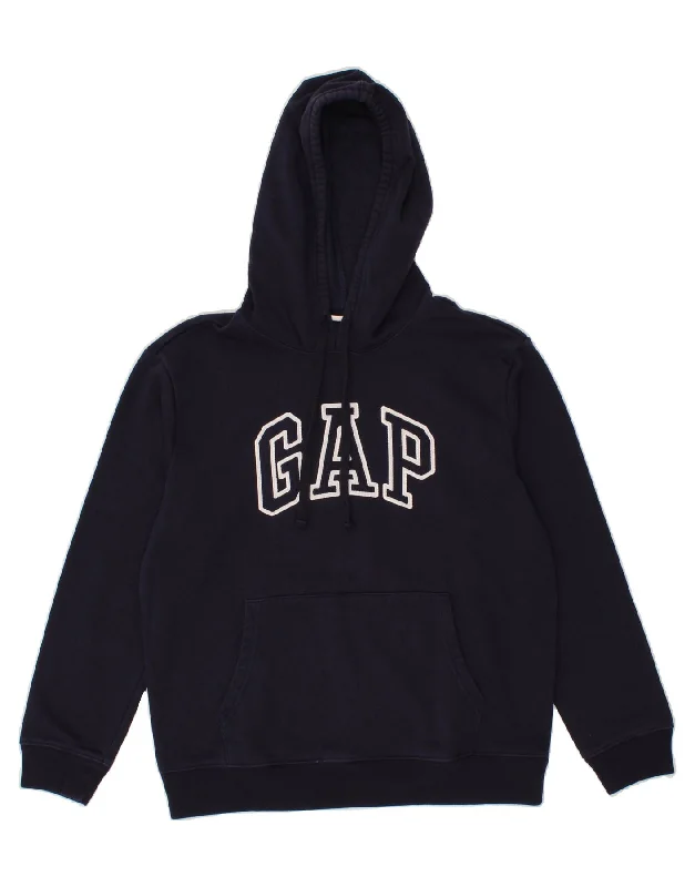 GAP Womens Graphic Hoodie Jumper UK 14 Medium Navy Blue Cotton Hoodie with Crew Neck Simple Timeless