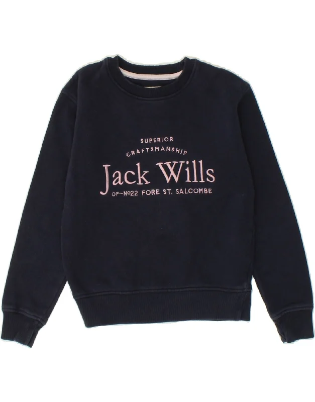 JACK WILLS Girls Graphic Sweatshirt Jumper 7-8 Years Navy Blue Cotton Hoodie with Pocket Utility Practical JACK WILLS Girls Graphic Sweatshirt Jumper 7-8 Years Navy Blue Cotton Hoodie with Pocket Utility Practical