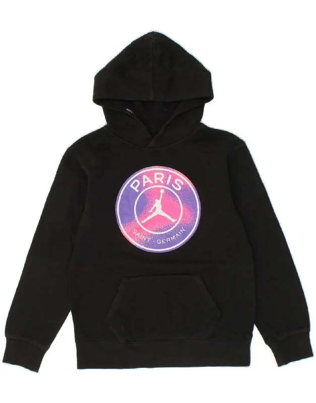 JORDAN Boys Graphic Hoodie Jumper 12-13 Years Large  Black Cotton Hoodie with Pastel Soft Subtle