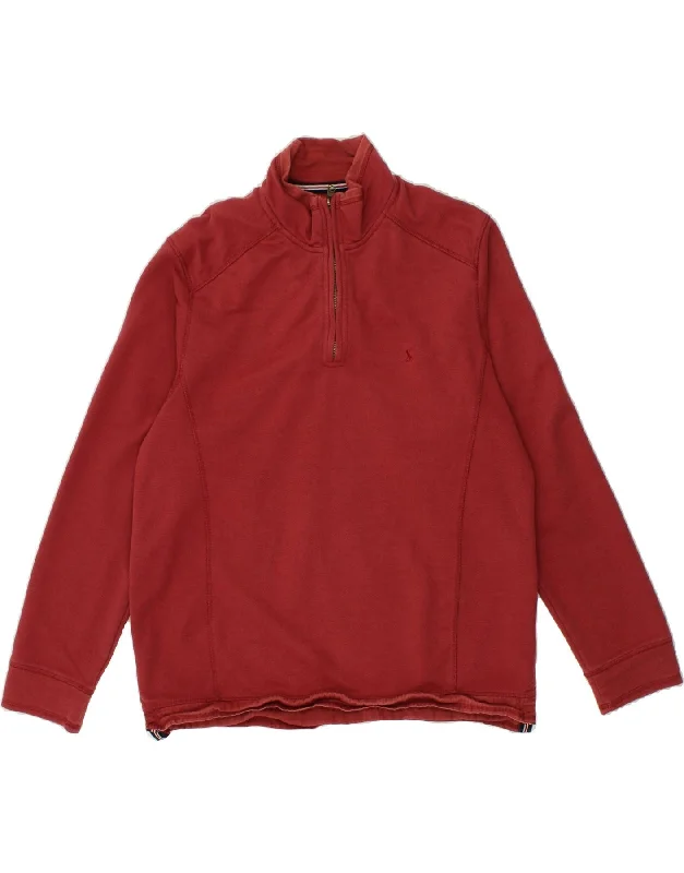 JOULES Mens Zip Neck Sweatshirt Jumper Large Red Cotton Hoodie with Oversized Fit Loose Comfortable