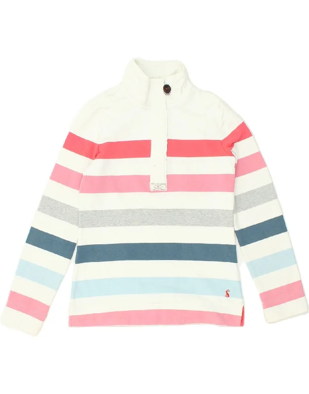 JOULES Womens Zip Neck Sweatshirt Jumper UK 10 Small Multicoloured Striped Hoodie with Hem Patch Decorative Personalized