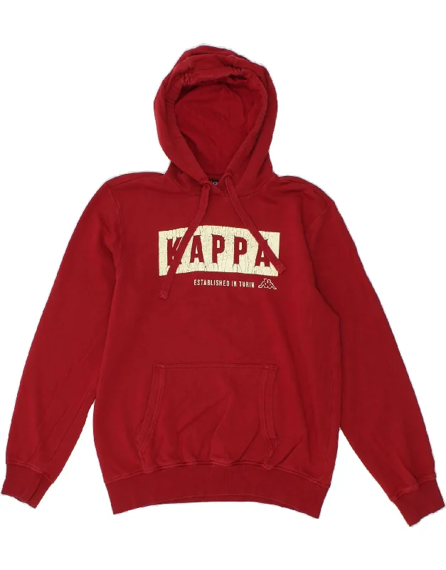 KAPPA Mens Graphic Hoodie Jumper Large Red Cotton Hoodie with Hem Patch Decorative Personalized