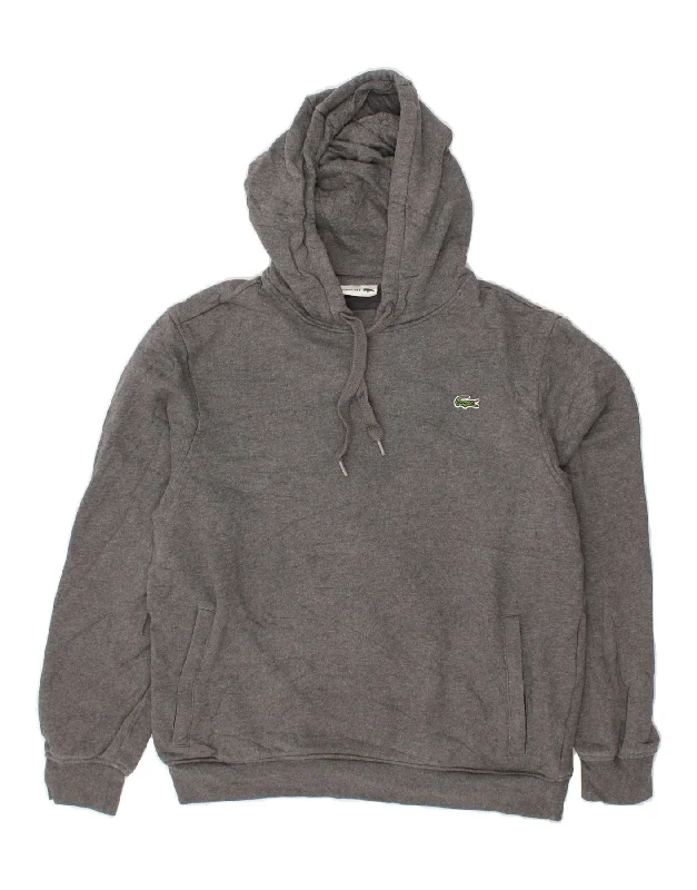 LACOSTE Mens Hoodie Jumper Medium Grey Cotton Hoodie with Half-Zip Sporty Casual