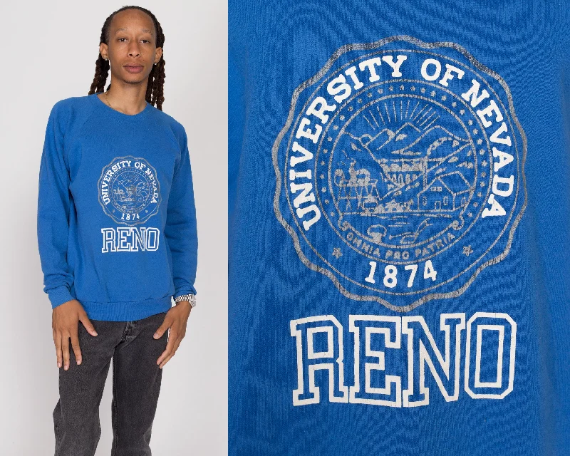 Large 80s University Of Nevada Reno Blue Sweatshirt Hoodie with Bell Sleeves Flared Feminine