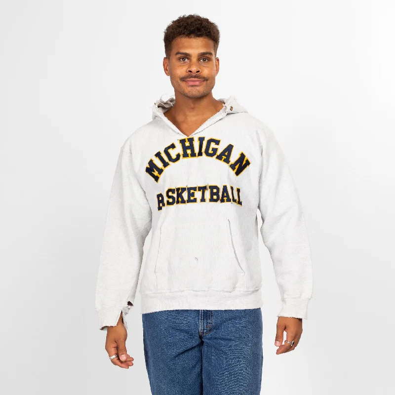 Large 90s University Of Michigan Distressed NCAA Basketball Hoodie Hoodie with Pattern Geometric Abstract Large 90s University Of Michigan Distressed NCAA Basketball Hoodie Hoodie with Pattern Geometric Abstract