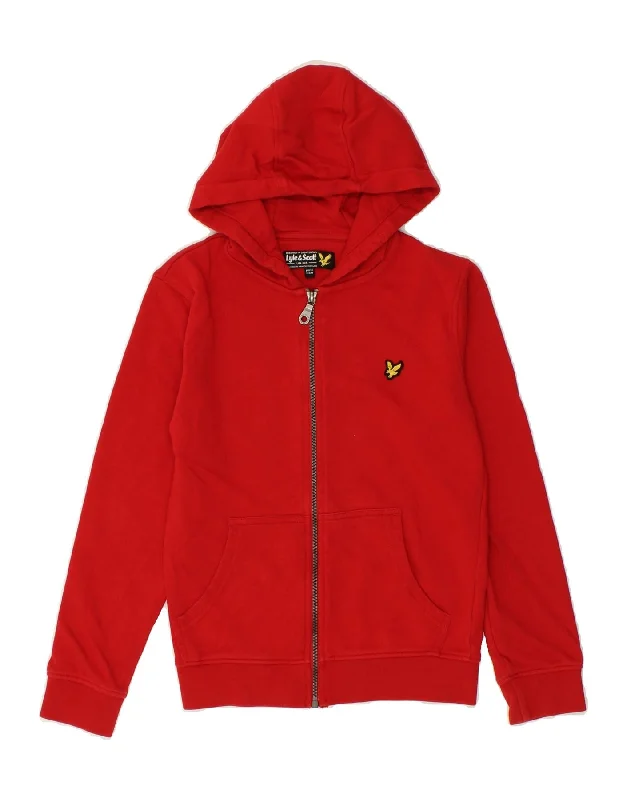 LYLE & SCOTT Boys Zip Hoodie Sweater 10-11 Years Red Cotton Hoodie with High-Low Hem Asymmetrical Trendy