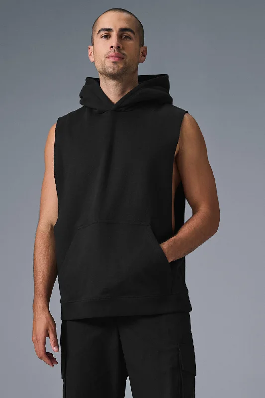 Renown Sleeveless Hoodie - Black Hoodie with Typography Text Message