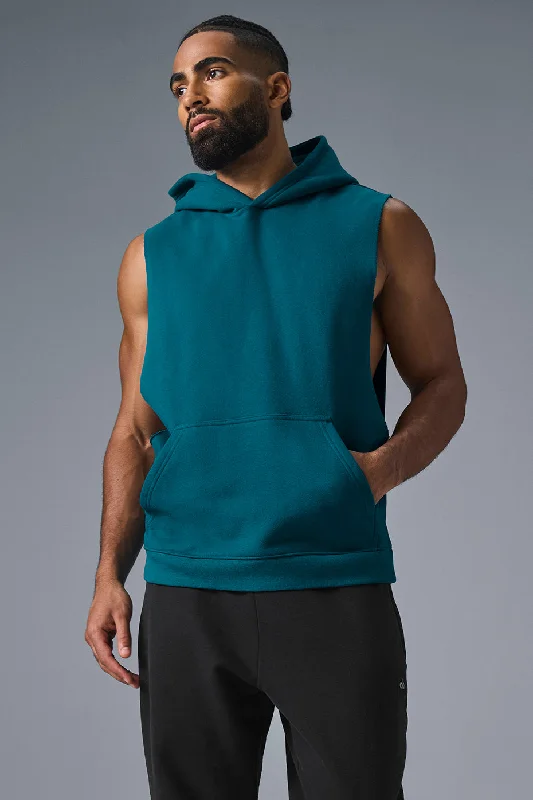 Renown Sleeveless Hoodie - Oceanic Teal Hoodie with Sequins Glamorous Eye-catching