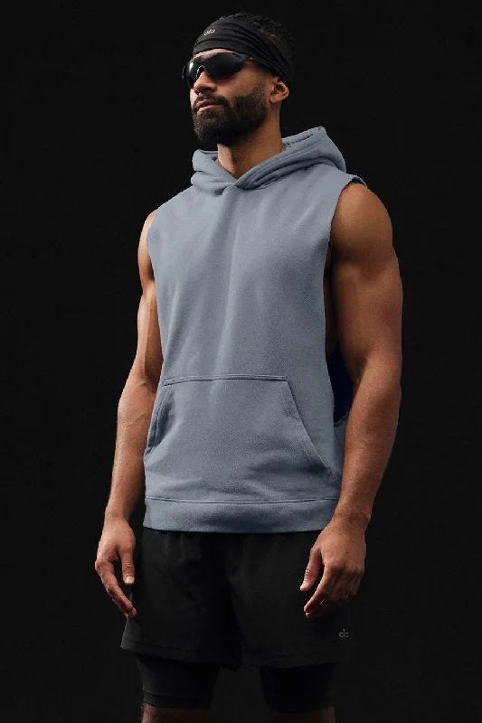 Renown Sleeveless Hoodie - Steel Grey Hoodie with Hem Contrast Bold Stylish