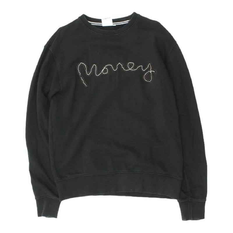 Money Embroidered Spell Out Logo Mens Black Sweatshirt | Designer Streetwear VTG Hoodie with Cropped Fit Short Trendy