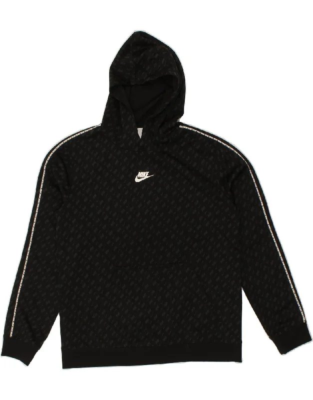 NIKE Boys Hoodie Jumper 13-14 Years XL Black Polyester Hoodie with Exposed Zipper Edgy Industrial