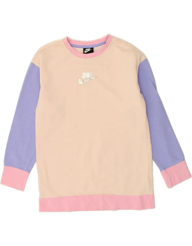NIKE Girls Sweatshirt Jumper 12-13 Years Large Pink Colourblock Cotton Hoodie with Front Slit Layering Stylish NIKE Girls Sweatshirt Jumper 12-13 Years Large Pink Colourblock Cotton Hoodie with Front Slit Layering Stylish
