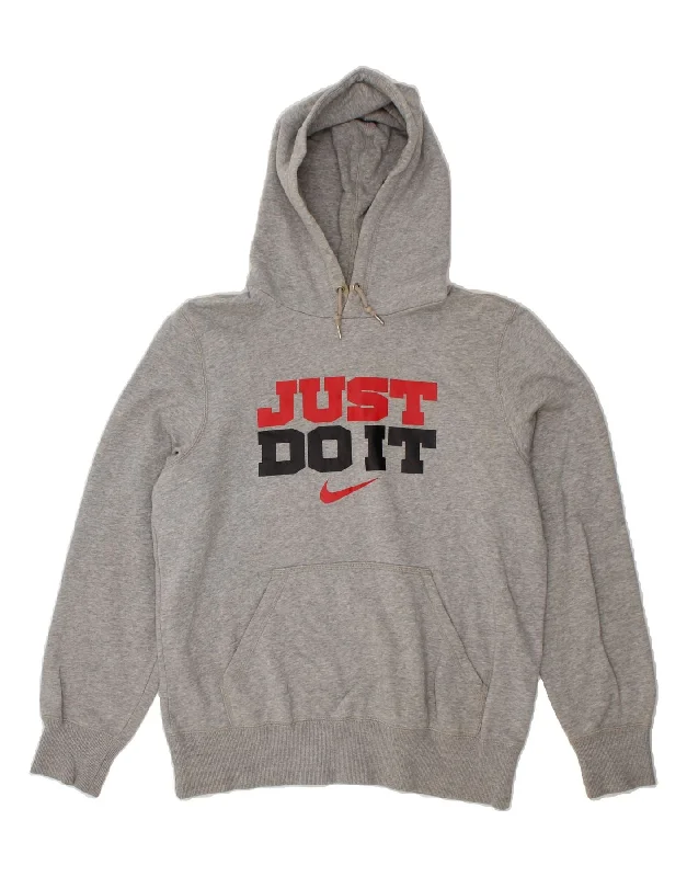 NIKE Mens Graphic Hoodie Jumper Medium Grey Cotton Hoodie with Set-In Sleeves Structured Classic