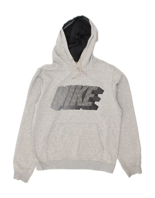 NIKE Mens Graphic Hoodie Jumper Small Grey Cotton Hoodie with Hem Drawcord Adjustable Customizable