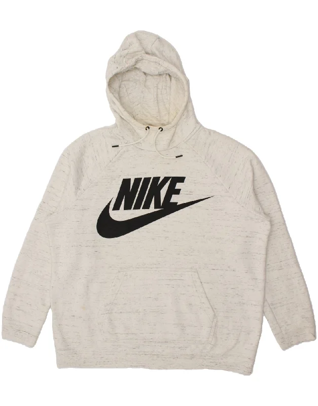 NIKE Mens Graphic Hoodie Jumper XL Grey Flecked Cotton Hoodie with Metallic Shiny Futuristic