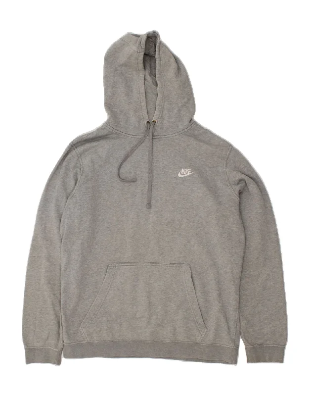 NIKE Mens Hoodie Jumper Large Grey Cotton Hoodie with Ribbed Cuffs Snug Fit Comfort