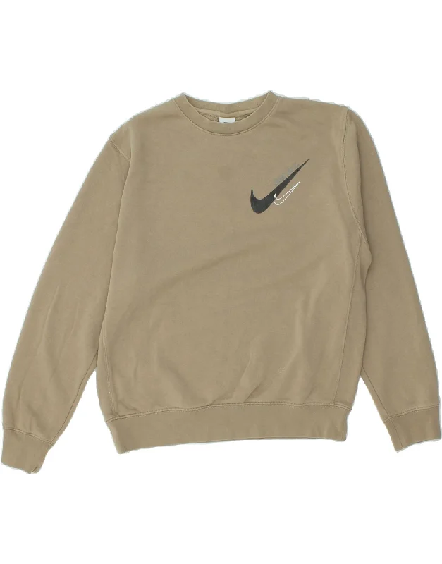 NIKE Mens Sweatshirt Jumper Medium Grey Cotton Hoodie with Crew Neck Simple Timeless