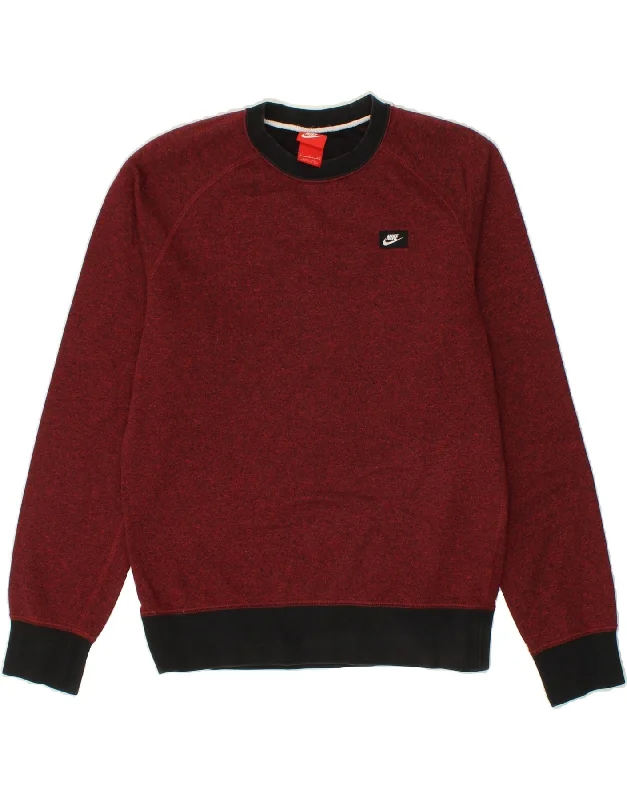 NIKE Mens Sweatshirt Jumper Small Burgundy Flecked Cotton Hoodie with Cuffed Sleeves Snug Secure