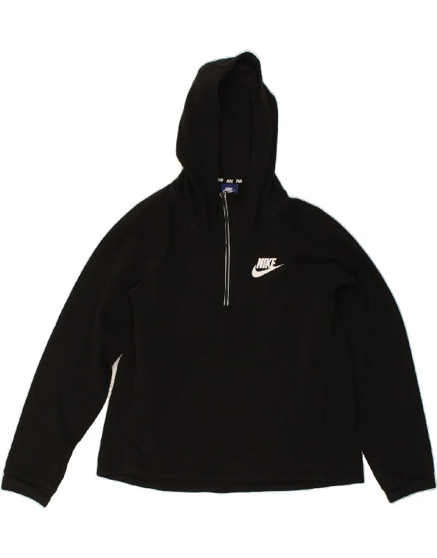 NIKE Mens Zip Neck Hoodie Jumper Medium Black Cotton Hoodie with Half-Zip Sporty Casual