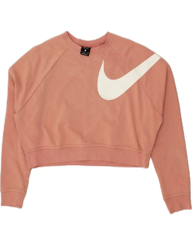NIKE Womens Dri Fit Graphic Crop Sweatshirt Jumper UK 10 Small Pink Cotton Hoodie with Double Zipper Versatile Adjustable NIKE Womens Dri Fit Graphic Crop Sweatshirt Jumper UK 10 Small Pink Cotton Hoodie with Double Zipper Versatile Adjustable