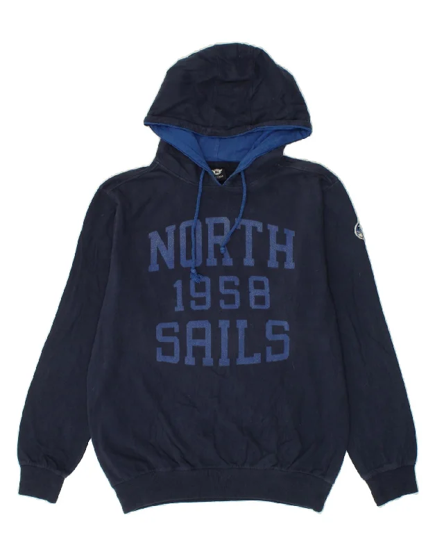 NORTH SAILS Mens Graphic Hoodie Jumper XL Navy Blue Cotton Hoodie with Snap Buttons Easy Quick