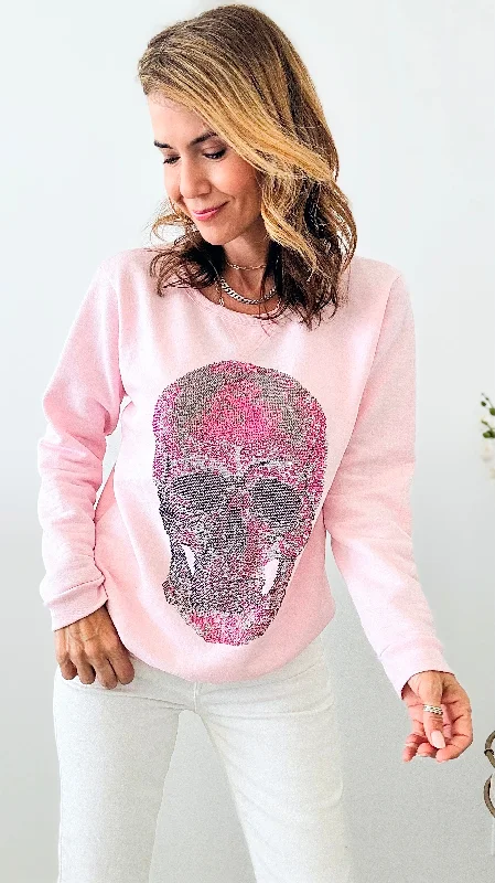 CUSTOM Pink Skull Classic Sweatshirt Hoodie with Puffed Sleeves Voluminous Trendy