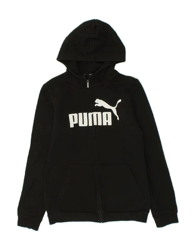 PUMA Boys Graphic Hoodie Jumper 15-16 Years Black Cotton Hoodie with Elastic Waist Stretchable Comfortable