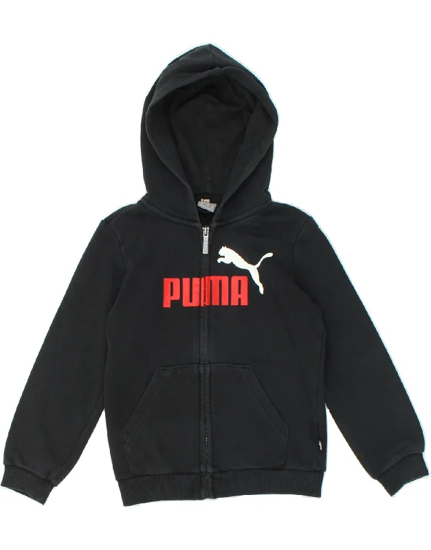 PUMA Boys Graphic Zip Hoodie Sweater 7-8 Years Black Cotton Hoodie with Pastel Soft Subtle