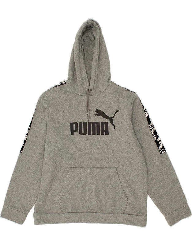 PUMA Mens Graphic Hoodie Jumper Large Grey Cotton Hoodie with Mesh Breathable Sporty