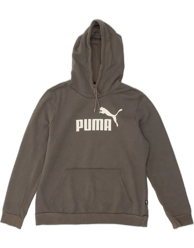 PUMA Mens Graphic Hoodie Jumper Large Grey Cotton Hoodie with Slit Hem Functional Movement