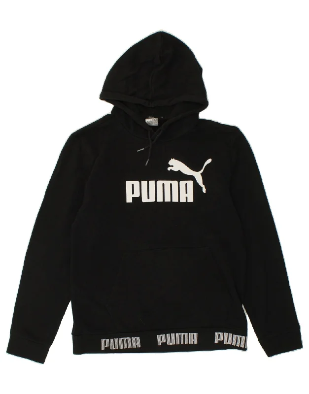 PUMA Mens Graphic Hoodie Jumper Medium Black Hoodie with Zipper Placket Modern Functional