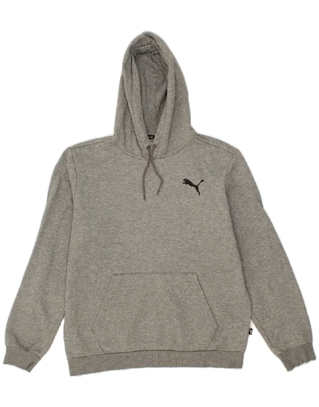 PUMA Mens Hoodie Jumper Medium Grey Cotton Hoodie with Typography Text Message