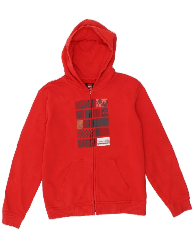 QUIKSILVER Boys Graphic Zip Hoodie Sweater 13-14 Years Red Cotton Hoodie with Oversized Fit Loose Comfortable