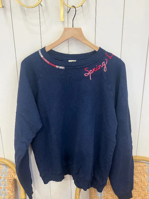 Spring Lake Embroidered Sweatshirt in Navy with Pink Yarns Hoodie with Ribbed Neckline Snug Warm Spring Lake Embroidered Sweatshirt in Navy with Pink Yarns Hoodie with Ribbed Neckline Snug Warm