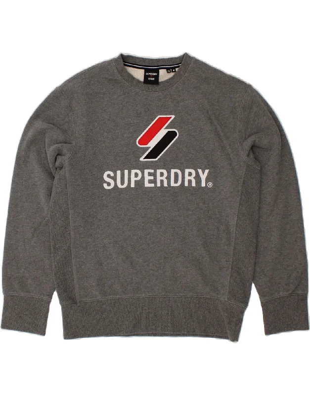 SUPERDRY Mens Graphic Sweatshirt Jumper Medium Grey Cotton Hoodie with Crew Neck Simple Timeless