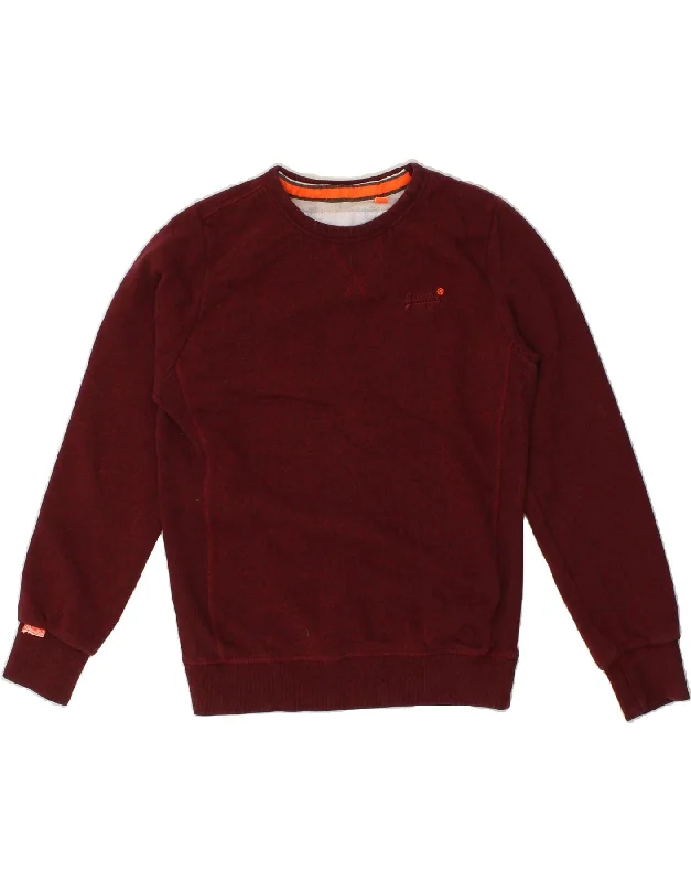 SUPERDRY Mens Sweatshirt Jumper Large Maroon Cotton Hoodie with Hem Elastic Stretchable Comfortable