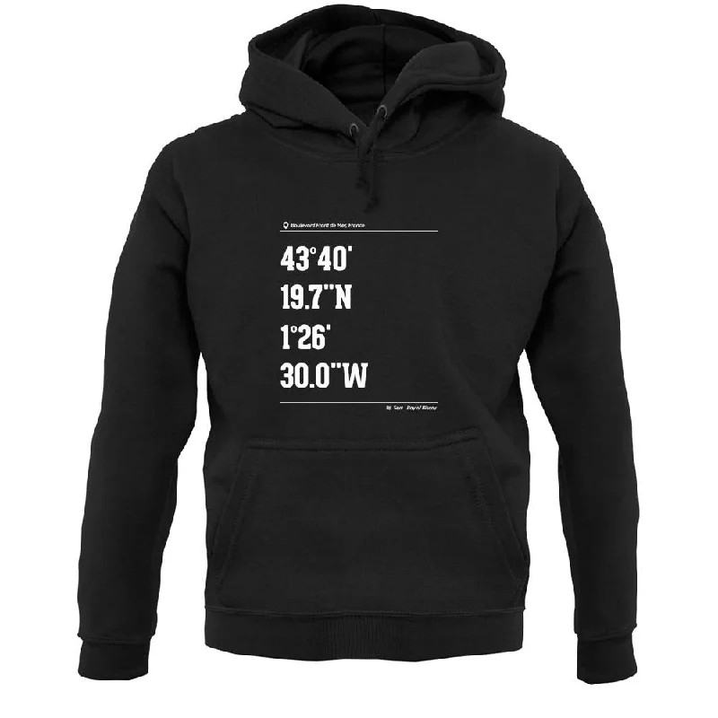 Surfing Coordinates Hossegor Unisex Hoodie Hoodie with Rolled Sleeves Casual Relaxed