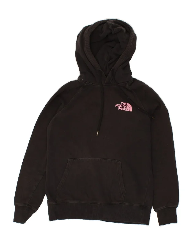 THE NORTH FACE Womens Graphic Hoodie Jumper UK 6 XS Black Cotton Hoodie with Pattern Geometric Abstract