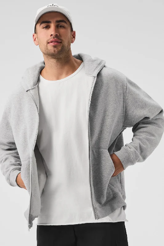 Renown Heavy Weight Full Zip Hoodie - Athletic Heather Grey Hoodie with Hem Elastic Stretchable Comfortable Renown Heavy Weight Full Zip Hoodie - Athletic Heather Grey Hoodie with Hem Elastic Stretchable Comfortable