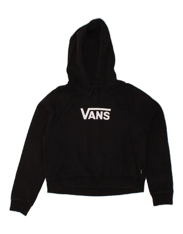 VANS Womens Graphic Hoodie Jumper UK 14 Medium Black Cotton Hoodie with Pastel Soft Subtle