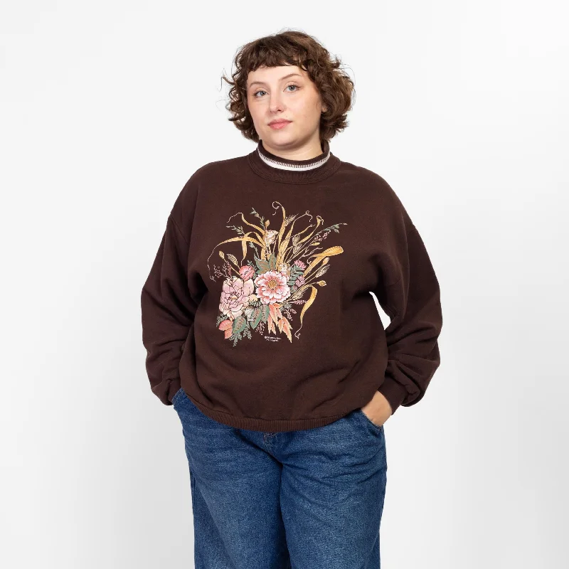 XL 90s Mouse & Flower Graphic Collared Sweatshirt Hoodie with Hem Detail Decorative Unique