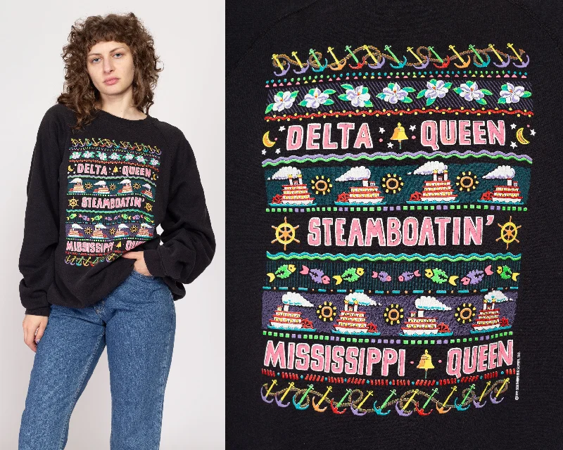 XXL 90s Delta Mississippi Queen Sweatshirt Hoodie with Thumb Holes Functional Cozy