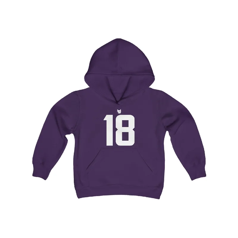 Youth Heavy Blend Hoodie - Jersey #18 Hoodie with Stripes Bold Sporty