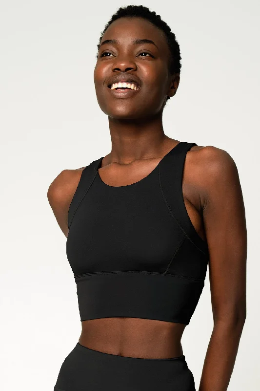 3 for $49! Black Kelly Long Line Full Coverage Padded Sports Bra - Women Breathable Wireless Bra