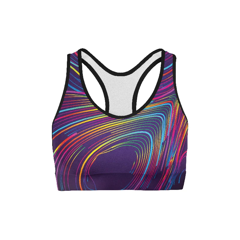 Colorful Waves Sports Bra Lightly Padded Bra