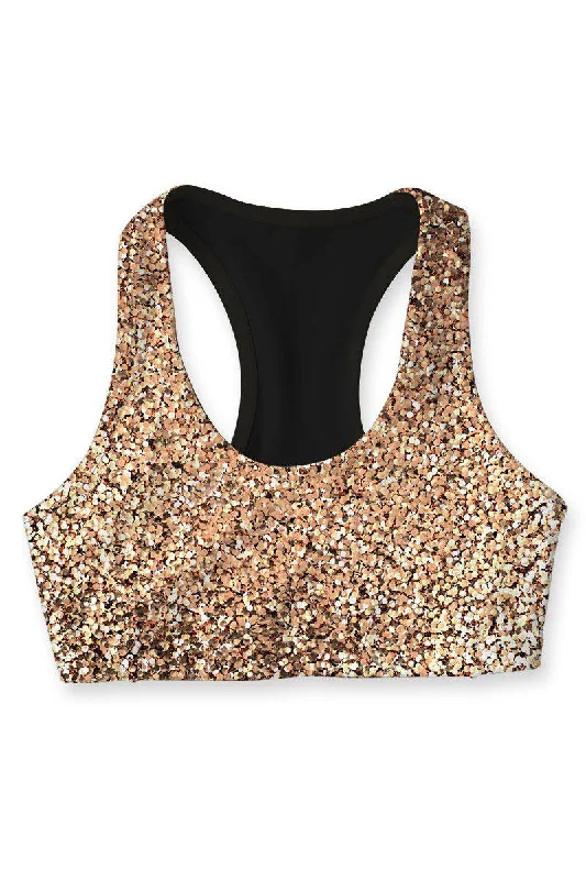 Confetti Stella Gold Glitter Print Seamless Racerback Sport Bra - Women Full Coverage Bra Confetti Stella Gold Glitter Print Seamless Racerback Sport Bra - Women Full Coverage Bra
