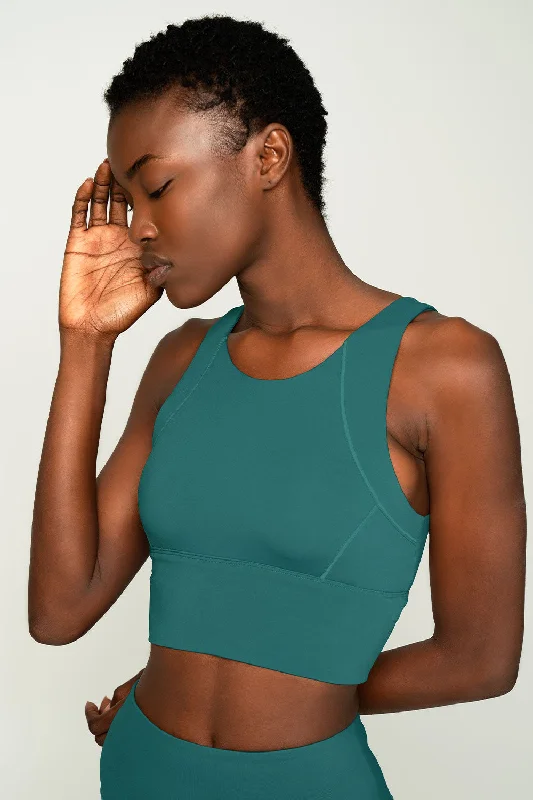 3 for $49! Emerald Green Kelly Long Line Full Coverage Padded Sports Bra - Women Sleek Push-Up Bra