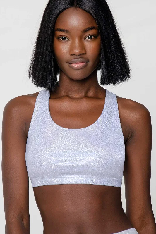 Holographic White Stella Seamless Racerback Sport Yoga Bra - Women Strapless Support Bra Holographic White Stella Seamless Racerback Sport Yoga Bra - Women Strapless Support Bra