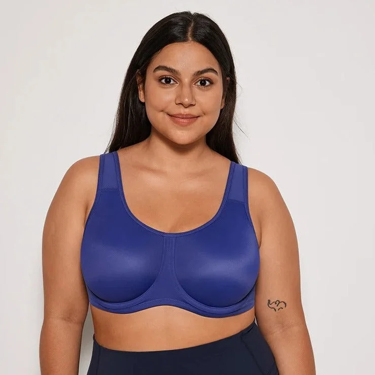 Keyla High Impact Double-layer Outer Underwire Sports Bra| C-G Cup| Blue - Red Seamless Sports Bra