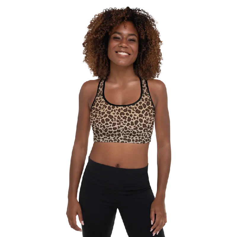 Leopard Print Padded Sports Bra Trendy Lace Bra